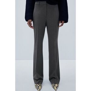 Gray Zara High-Waisted Flat Front Flare Leg Pants Trousers (NWT)